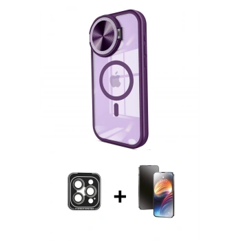MARSİLYAN™- iPhone 15 Pro Max Kılıf Kıvılcım Modern Koleksiyonu - Siyah 3D Antistatik Mat Seramik Nano Ekran Koruyucu + PVD Metal Kamera Lens - GI