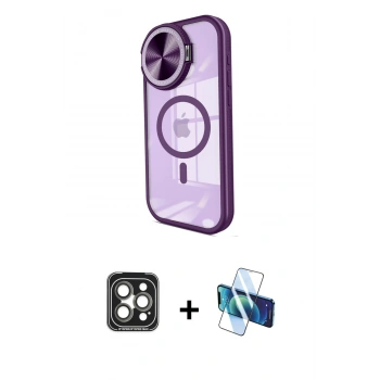 MARSİLYAN™- iPhone 15 Pro Max Kılıf Kıvılcım Modern Koleksiyonu - Siyah 3D Antistatik Seramik Nano Ekran Koruyucu + PVD Metal Kamera Lens - GI