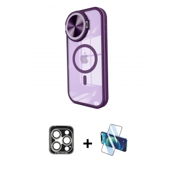 MARSİLYAN™- iPhone 15 Pro Max Kılıf Kıvılcım Modern Koleksiyonu - Siyah 3D Antistatik Seramik Nano Ekran Koruyucu + PVD Metal Kamera Lens - GS
