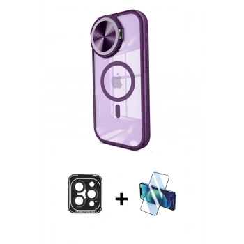MARSİLYAN™- iPhone 15 Pro Max Kılıf Kıvılcım Modern Koleksiyonu - Siyah 3D Antistatik Seramik Nano Ekran Koruyucu + PVD Metal Kamera Lens - SH