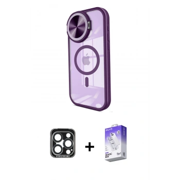 MARSİLYAN™- iPhone 15 Pro Max Kılıf Kıvılcım Modern Koleksiyonu - Siyah Bilvis 5in1 3D Magic Cam Ekran Koruyucu + PVD Metal Kamera Lens - LT
