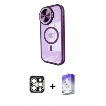 MARSİLYAN™- iPhone 15 Pro Max Kılıf Kıvılcım Modern Koleksiyonu - Siyah Bilvis 5in1 3D Magic Cam Ekran Koruyucu + PVD Metal Kamera Lens - GS