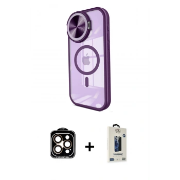 MARSİLYAN™- iPhone 15 Pro Max Kılıf Kıvılcım Modern Koleksiyonu - Siyah Bilvis Hayalet Cam Ekran Koruyucu + PVD Metal Kamera Lens - TU