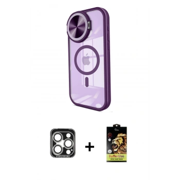 MARSİLYAN™- iPhone 15 Pro Max Kılıf Kıvılcım Modern Koleksiyonu - Siyah Buffer Cam Ekran Koruyucu + PVD Metal Kamera Lens - GS