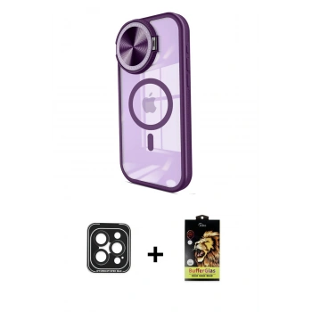 MARSİLYAN™- iPhone 15 Pro Max Kılıf Kıvılcım Modern Koleksiyonu - Siyah Buffer Cam Ekran Koruyucu + PVD Metal Kamera Lens - SH