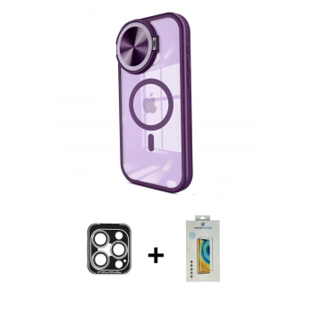MARSİLYAN™- iPhone 15 Pro Max Kılıf Kıvılcım Modern Koleksiyonu - Siyah Polymer Nano Ekran Koruyucu + PVD Metal Kamera Lens - GS