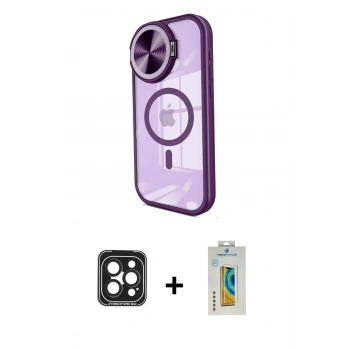 MARSİLYAN™- iPhone 15 Pro Max Kılıf Kıvılcım Modern Koleksiyonu - Siyah Polymer Nano Ekran Koruyucu + PVD Metal Kamera Lens - SH