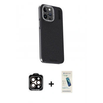 MARSİLYAN™- iPhone 15 Pro Max Kılıf Kıvılcım Modern Özel Seri - Şeffaf Pasifik Cam Ekran Koruyucu + PVD Metal Kamera Lens - TU