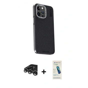 MARSİLYAN™- iPhone 15 Pro Max Kılıf Kıvılcım Modern Özel Seri - Şeffaf Pasifik Cam Ekran Koruyucu + Raze Metal Kamera Lens - GS