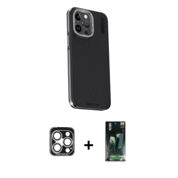 MARSİLYAN™- iPhone 15 Pro Max Kılıf Kıvılcım Modern Özel Seri - Siyah 360 Mat Full Body Arka Koruyucu + PVD Metal Kamera Lens - GS