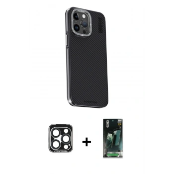 MARSİLYAN™- iPhone 15 Pro Max Kılıf Kıvılcım Modern Özel Seri - Siyah 360 Mat Full Body Arka Koruyucu + PVD Metal Kamera Lens - LT