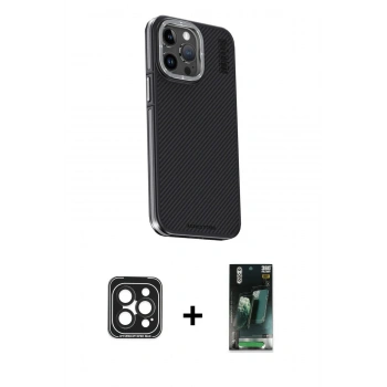 MARSİLYAN™- iPhone 15 Pro Max Kılıf Kıvılcım Modern Özel Seri - Siyah 360 Mat Full Body Arka Koruyucu + PVD Metal Kamera Lens - SH