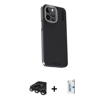 MARSİLYAN™- iPhone 15 Pro Max Kılıf Kıvılcım Modern Özel Seri - Siyah Bilvis 0.18mm Plus Cam Ekran Koruyucu + Raze Metal Kamera Lens - TMGI