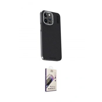 MARSİLYAN™- iPhone 15 Pro Max Kılıf Kıvılcım Modern Özel Seri - Siyah Bilvis 3D Mat Cam Ekran Koruyucu