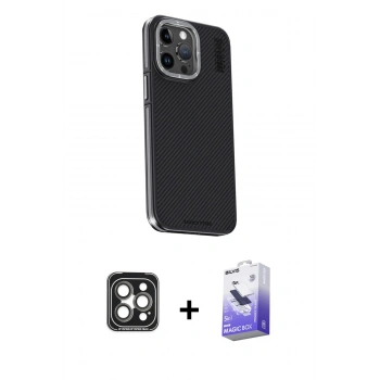 MARSİLYAN™- iPhone 15 Pro Max Kılıf Kıvılcım Modern Özel Seri - Siyah Bilvis 5in1 5D Magic Hayalet Cam Ekran Koruyucu + PVD Metal Kamera Lens - GI