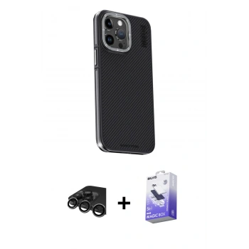 MARSİLYAN™- iPhone 15 Pro Max Kılıf Kıvılcım Modern Özel Seri - Siyah Bilvis 5in1 5D Magic Hayalet Cam Ekran Koruyucu + Raze Metal Kamera Lens - TMGI