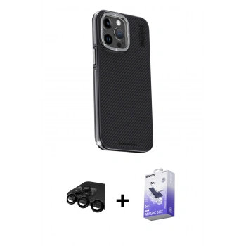 MARSİLYAN™- iPhone 15 Pro Max Kılıf Kıvılcım Modern Özel Seri - Siyah Bilvis 5in1 5D Magic Hayalet Cam Ekran Koruyucu + Raze Metal Kamera Lens - SH
