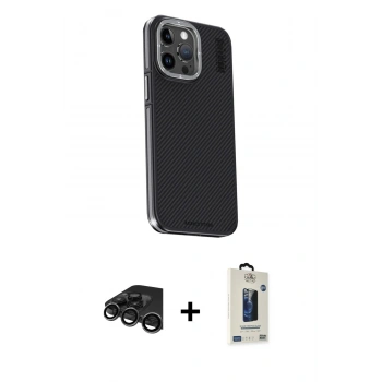 MARSİLYAN™- iPhone 15 Pro Max Kılıf Kıvılcım Modern Özel Seri - Siyah Bilvis Hayalet Cam Ekran Koruyucu + Raze Metal Kamera Lens - TMGI