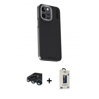 MARSİLYAN™- iPhone 15 Pro Max Kılıf Kıvılcım Modern Özel Seri - Siyah Bilvis Hayalet Cam Ekran Koruyucu + Raze Metal Kamera Lens - LT