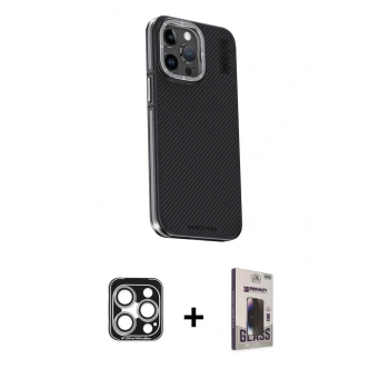 MARSİLYAN™- iPhone 15 Pro Max Kılıf Kıvılcım Modern Özel Seri - Siyah Bilvis Hayalet Cam Ekran Koruyucu + PVD Metal Kamera Lens - GS