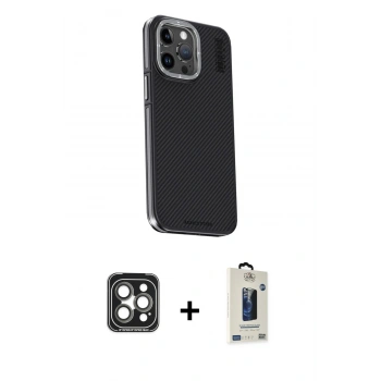 MARSİLYAN™- iPhone 15 Pro Max Kılıf Kıvılcım Modern Özel Seri - Siyah Bilvis Hayalet Cam Ekran Koruyucu + PVD Metal Kamera Lens - GI