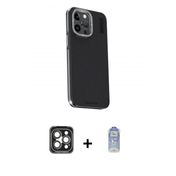 MARSİLYAN™- iPhone 15 Pro Max Kılıf Kıvılcım Modern Özel Seri - Siyah Joko Magic 5D Cam + PVD Metal Kamera Lens - GI