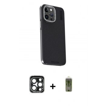 MARSİLYAN™- iPhone 15 Pro Max Kılıf Kıvılcım Modern Özel Seri - Siyah Joko Magic 5D Hayalet Cam + PVD Metal Kamera Lens - LT