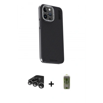 MARSİLYAN™- iPhone 15 Pro Max Kılıf Kıvılcım Modern Özel Seri - Siyah Joko Magic 5D Hayalet Cam + Raze Metal Kamera Lens - GS