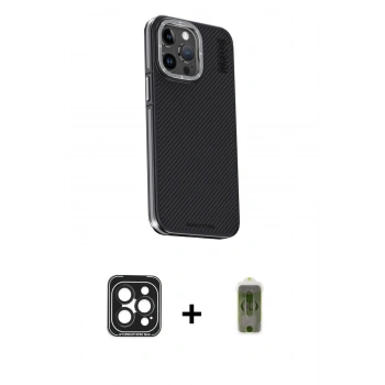 MARSİLYAN™- iPhone 15 Pro Max Kılıf Kıvılcım Modern Özel Seri - Siyah Joko Magic 5D Hayalet Cam + PVD Metal Kamera Lens - SH