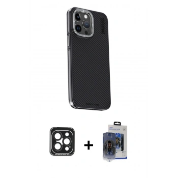 MARSİLYAN™- iPhone 15 Pro Max Kılıf Kıvılcım Modern Özel Seri - Siyah Vanessa Magic Cam + PVD Metal Kamera Lens - SH