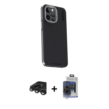 MARSİLYAN™- iPhone 15 Pro Max Kılıf Kıvılcım Modern Özel Seri - Siyah Vanessa Magic Cam + Raze Metal Kamera Lens - TMGI