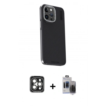 MARSİLYAN™- iPhone 15 Pro Max Kılıf Kıvılcım Modern Özel Seri - Siyah Vanessa Magic Hayalet Cam + PVD Metal Kamera Lens - GI
