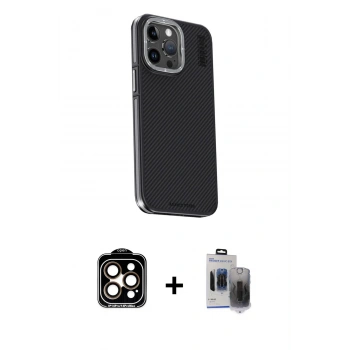MARSİLYAN™- iPhone 15 Pro Max Kılıf Kıvılcım Modern Özel Seri - Siyah Vanessa Magic Hayalet Cam + PVD Metal Kamera Lens - TU