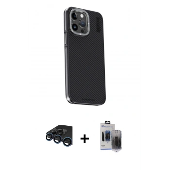 MARSİLYAN™- iPhone 15 Pro Max Kılıf Kıvılcım Modern Özel Seri - Siyah Vanessa Magic Hayalet Cam + Raze Metal Kamera Lens - LT