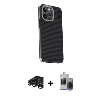 MARSİLYAN™- iPhone 15 Pro Max Kılıf Kıvılcım Modern Özel Seri - Siyah Vanessa Magic Hayalet Cam + Raze Metal Kamera Lens - TMGI