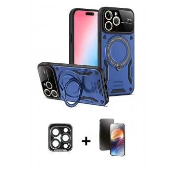 MARSİLYAN™- iPhone 15 Pro Max Kılıf Kıvılcım Modern Serisi - Siyah 3D Antistatik Mat Seramik Nano Ekran Koruyucu + PVD Metal Kamera Lens - LT