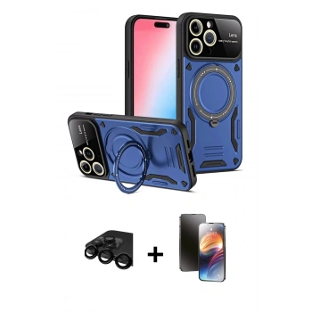 MARSİLYAN™- iPhone 15 Pro Max Kılıf Kıvılcım Modern Serisi - Siyah 3D Antistatik Mat Seramik Nano Ekran Koruyucu + Raze Metal Kamera Lens - SH