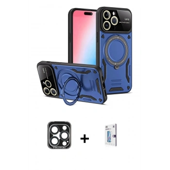 MARSİLYAN™- iPhone 15 Pro Max Kılıf Kıvılcım Modern Serisi - Siyah Bilvis 0.18mm Plus Cam Ekran Koruyucu + PVD Metal Kamera Lens - LT