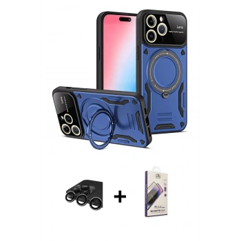 MARSİLYAN™- iPhone 15 Pro Max Kılıf Kıvılcım Modern Serisi - Siyah Bilvis 3D Mat Cam Ekran Koruyucu + Raze Metal Kamera Lens - TMGI