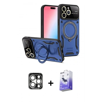 MARSİLYAN™- iPhone 15 Pro Max Kılıf Kıvılcım Modern Serisi - Siyah Bilvis 5in1 5D Magic Hayalet Cam Ekran Koruyucu + PVD Metal Kamera Lens - GS