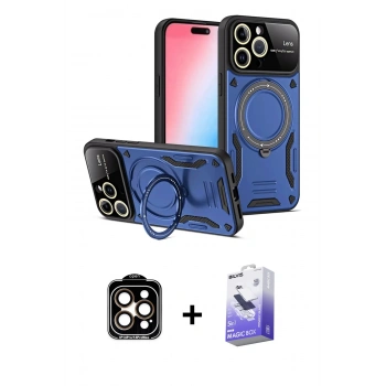 MARSİLYAN™- iPhone 15 Pro Max Kılıf Kıvılcım Modern Serisi - Siyah Bilvis 5in1 5D Magic Hayalet Cam Ekran Koruyucu + PVD Metal Kamera Lens - TU