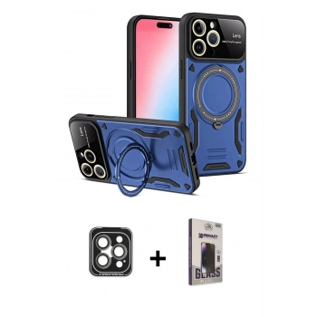 MARSİLYAN™- iPhone 15 Pro Max Kılıf Kıvılcım Modern Serisi - Siyah Bilvis Hayalet Cam Ekran Koruyucu + PVD Metal Kamera Lens - GI