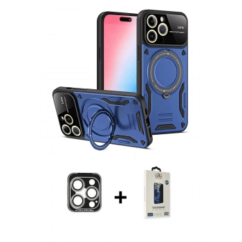 MARSİLYAN™- iPhone 15 Pro Max Kılıf Kıvılcım Modern Serisi - Siyah Bilvis Hayalet Cam Ekran Koruyucu + PVD Metal Kamera Lens - GS