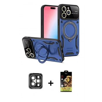 MARSİLYAN™- iPhone 15 Pro Max Kılıf Kıvılcım Modern Serisi - Siyah Buffer Cam Ekran Koruyucu + PVD Metal Kamera Lens - GI
