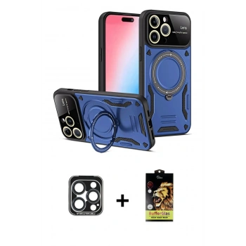 MARSİLYAN™- iPhone 15 Pro Max Kılıf Kıvılcım Modern Serisi - Siyah Buffer Cam Ekran Koruyucu + PVD Metal Kamera Lens - LT