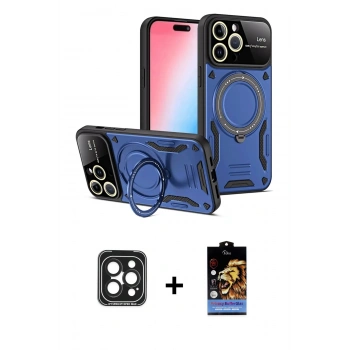 MARSİLYAN™- iPhone 15 Pro Max Kılıf Kıvılcım Modern Serisi - Siyah Buffer Hayalet Cam Ekran Koruyucu + PVD Metal Kamera Lens - SH