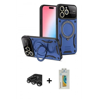 MARSİLYAN™- iPhone 15 Pro Max Kılıf Kıvılcım Modern Serisi - Siyah Polymer Nano Ekran Koruyucu + Raze Metal Kamera Lens - TMGI