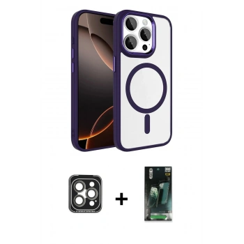 MARSİLYAN™- iPhone 15 Pro Max Kılıf Kıvılcım Prime - Şeffaf 360 Full Body Arka Koruyucu + PVD Metal Kamera Lens - GI