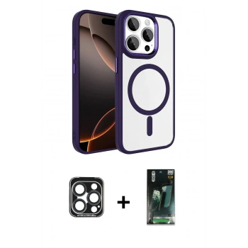 MARSİLYAN™- iPhone 15 Pro Max Kılıf Kıvılcım Prime - Şeffaf 360 Full Body Arka Koruyucu + PVD Metal Kamera Lens - LT