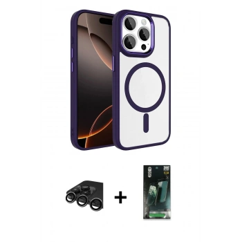 MARSİLYAN™- iPhone 15 Pro Max Kılıf Kıvılcım Prime - Şeffaf 360 Full Body Arka Koruyucu + Raze Metal Kamera Lens - TMGI